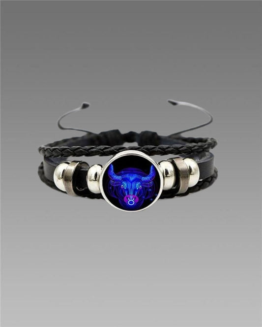 Zodiac Constellation Braided Design Black Leather Bracelet